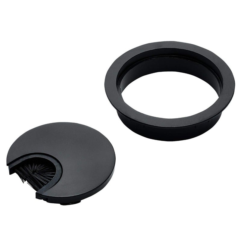 Desunia Matte Black Metal Cable Grommet | 2 Piece "Lock in" Feature with "Brush" Opening for Management of Office & Computer Desk Wires | 60mm (2 3/8") Hole Opening | 1 Pack - Image 2